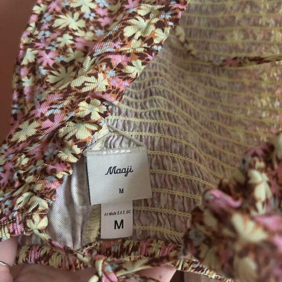Maaji Radiant Meadow Riley Crop Top Floral Multicolor Yellow Pink Tan NWT Size M - Picture 6 of 10